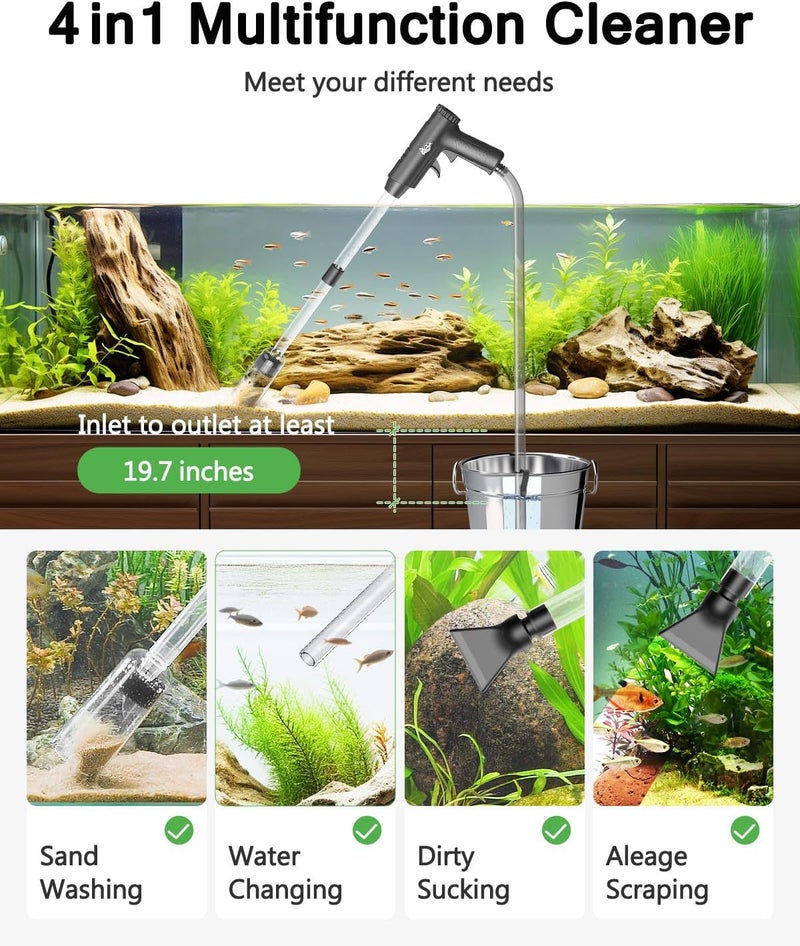 AQQA Aquarium Gravel Cleaner, 4-in-1 Upgrade Suction Power Manual Fish Tank Gravel Vacuum Cleaner Tools for Aquarium Water Changer with Water Flow Adjustment Use for Fish Tank Cleaning Gravel Sand - Image 2